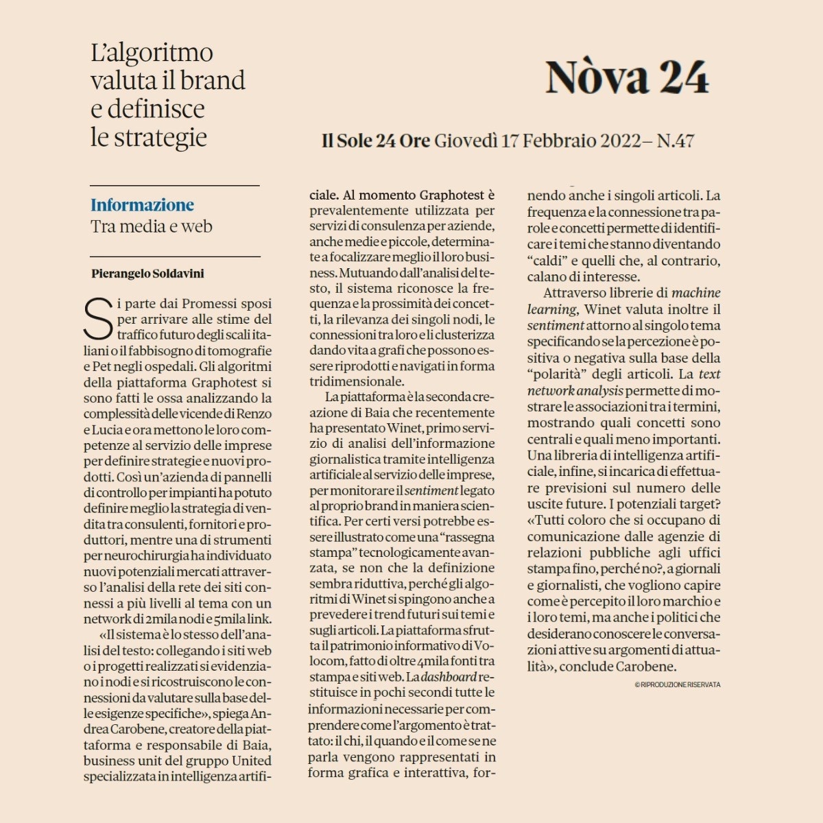 Articolo dek Sole24Ore